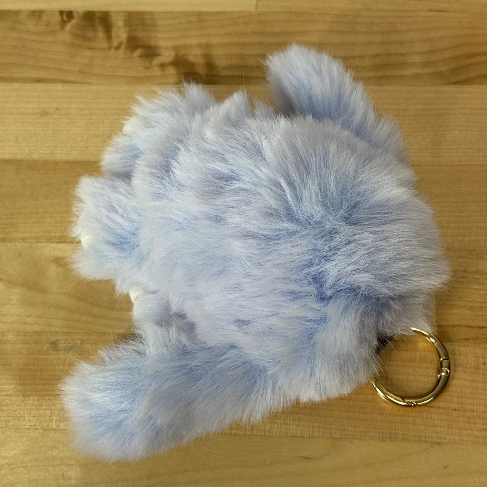 NEW Bunny Lulu Light Blue Faux Fur Rabbit Keychain Decorative Picnic Metal Tin